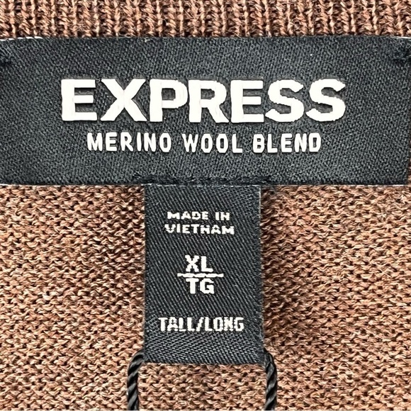 NWT EXPRESS Merino Wool Brown Crew Neck Sweater XL Tall - Picture 3 of 16